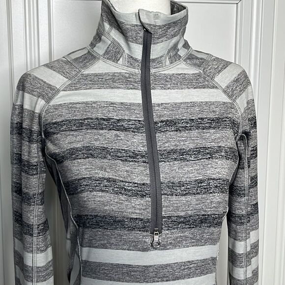 Lululemon Race Your Pace 1/2 Zip Marshmallow Stripe Heathered Slate Size 4 - Picture 3 of 14